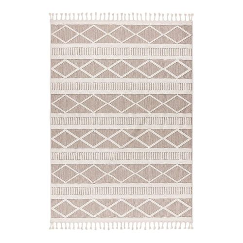 Tapis Graphique Moderne Avec Franges Nisha Beige 200x290