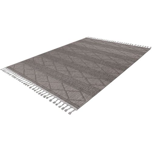 Tapis Graphique Moderne Avec Franges Nisha Gris 80x150