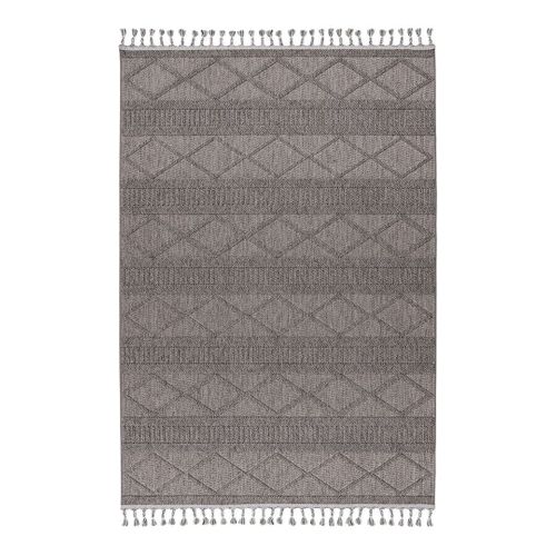 Tapis Graphique Moderne Avec Franges Nisha Gris 80x150