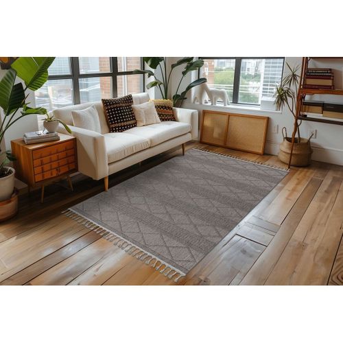 Tapis Graphique Moderne Avec Franges Nisha Gris 200x290