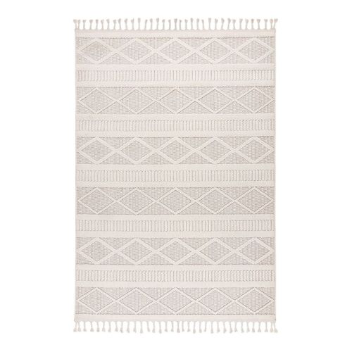 Tapis Graphique Moderne Avec Franges Nisha Ivoire 80x150
