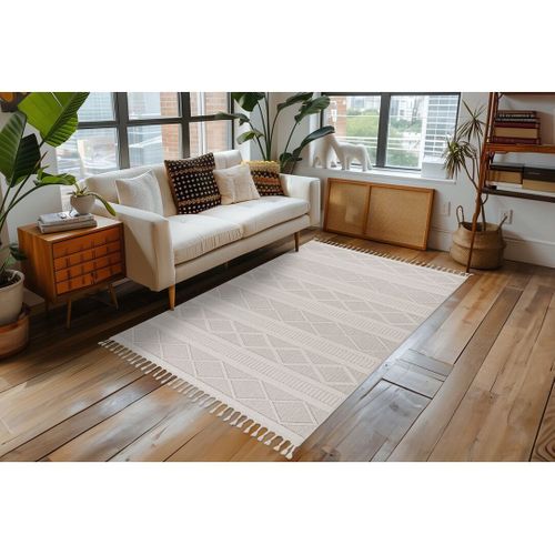 Tapis Graphique Moderne Avec Franges Nisha Ivoire 200x290