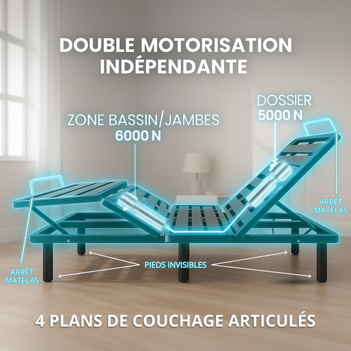 Pack Lit Électrique 90x190 Beige - Sommier Relaxation à Lattes + Contour Velours Côtelé + Matelas