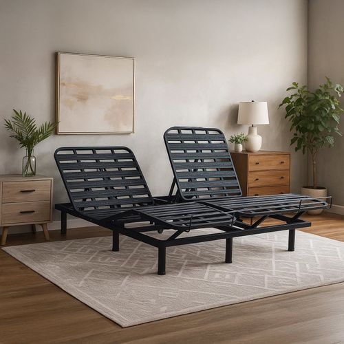 Ensemble Lit Électrique 200x200 Gris – Sommier Relaxation à Lattes + Contour Bouclette + Matelas