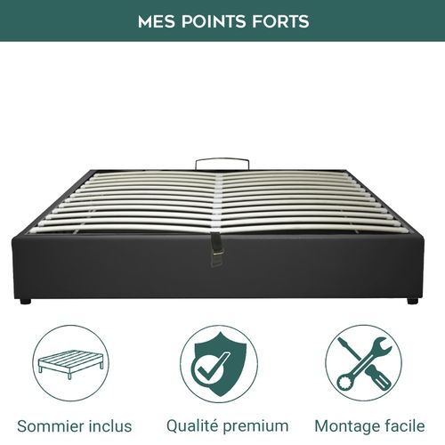 Lit Coffre à Ouverture Horizontale Et Frontale - 200 X 200 Cm - Velours Côtelé Bleu Nuit