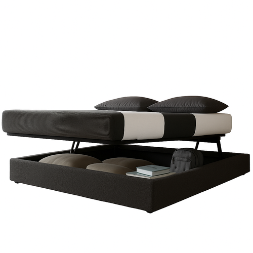 Lit Coffre à Ouverture Horizontale Et Frontale - 90 X 190 Cm - Tissu Bouclette Gris Clair