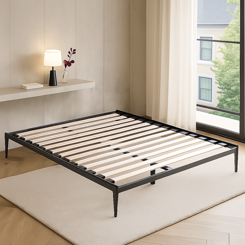 Sommier Métallique 160x200 Style Industriel Blanc - Cadre à Lattes Larges - Design Style Urbain