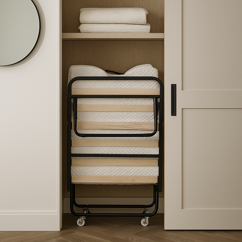 Lit Pliant à Roulettes Avec Matelas 90x200 - Sommier à Lattes Flexibles