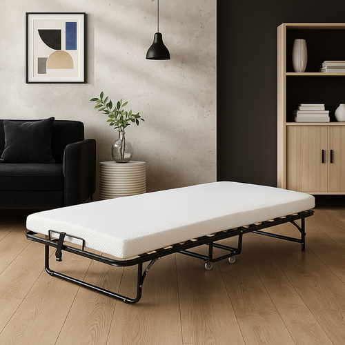 Lit Pliant à Roulettes Avec Matelas 90x200 - Sommier à Lattes Flexibles