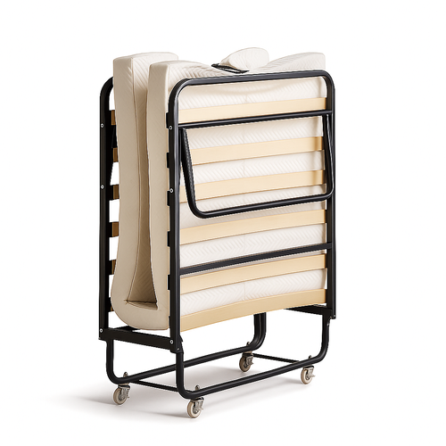 Lit Pliant à Roulettes Avec Matelas 90x200 - Sommier à Lattes Flexibles