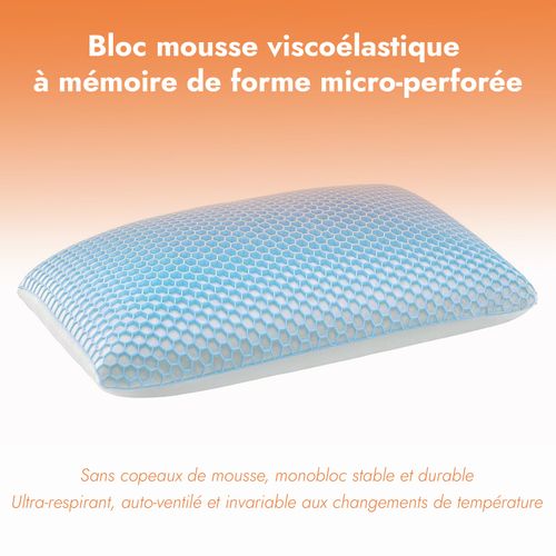 Oreiller Mémoire De Forme Intelligent, Structure Alvéolée - Collection Tpe - 30 X 50 Cm