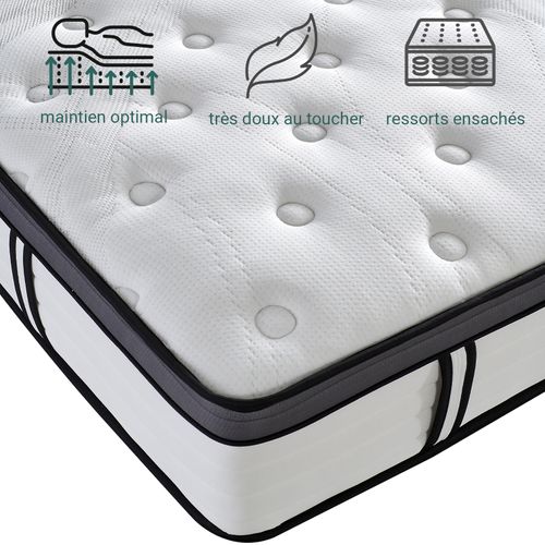 Matelas Grand View 140x200 Cm - 26cm - Latex, Mémoire De Forme Et Ressorts Ensachés