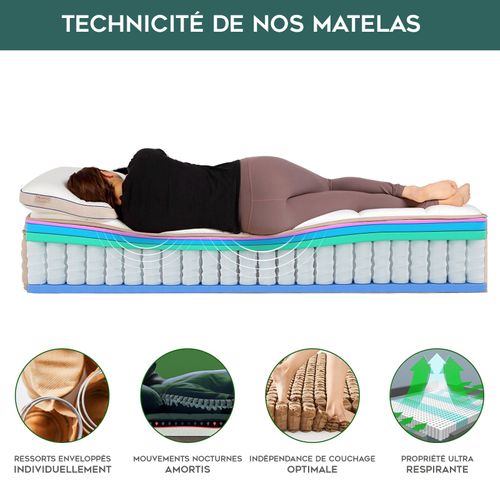 Matelas Platinium 140x190 Cm - 32 Cm - Latex, Mémoire De Forme Et Ressorts Ensachés