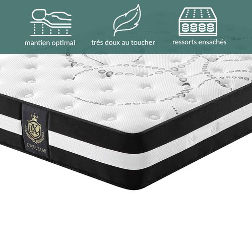 Matelas Excelsior 140x200 Cm - 30 Cm D'épaisseur - Mémoire De Forme - Ressorts Ensachés