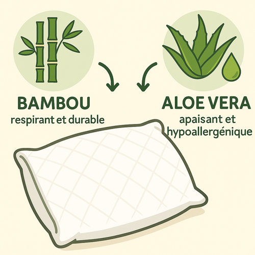 Oreiller Aloe Vera Microfibre Hypoallergénique, Bambou - Collection Natura - 60 X 60 Cm