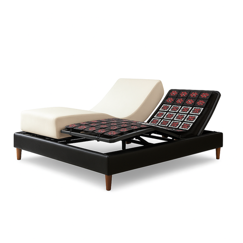 Pack Lit Électrique Matelas 140x190 - Noir - Sommier Relaxation+contour Lit Simili Cuir+matelas