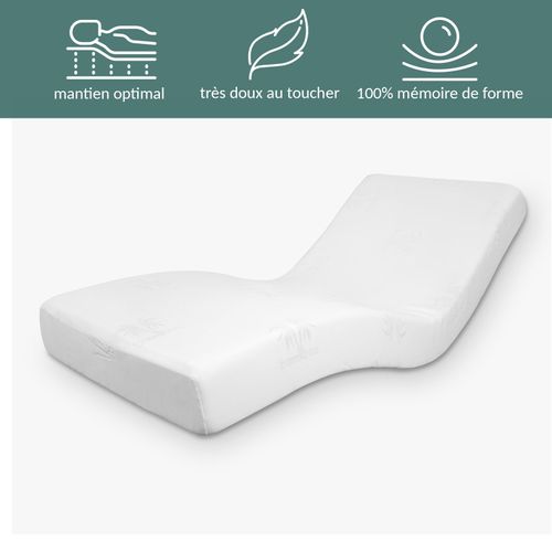 Ensemble Lit Électrique Matelas 2x70x200 Cm - Sommier à Plots + Mémoire De Forme - Moteur Inclus