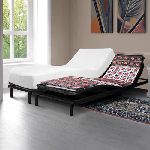 Ensemble Lit Électrique Matelas 2x100x200 Cm - Sommier à Plots + Mémoire De Forme - Moteur Inclus