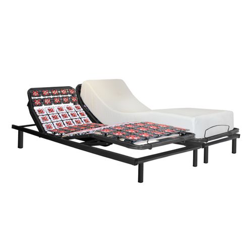Ensemble Lit Électrique Matelas 2x100x200 Cm - Sommier à Plots + Mémoire De Forme - Moteur Inclus