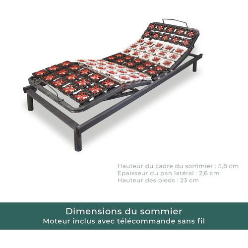 Ensemble Lit Électrique Matelas 2x100x200 Cm - Sommier à Plots + Mémoire De Forme - Moteur Inclus