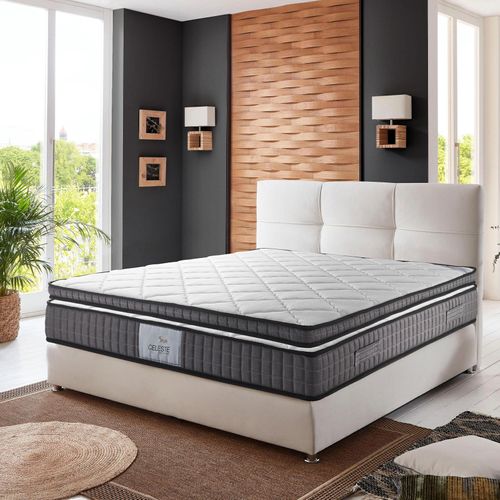 Matelas Céleste 200x200 Cm - 29 Cm - Mémoire De Forme Et Ressorts Ensachés - Surmatelas Amovible