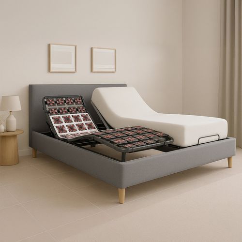 Pack Lit Électrique Matelas 180x200 Cm - Gris Clair - Sommier Relaxation+contour Lit Tissu+matelas