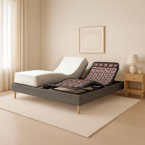 Pack Lit Électrique Matelas 160x200 - Gris - Sommier Relaxation+contour Lit Velours Cotelé+matelas
