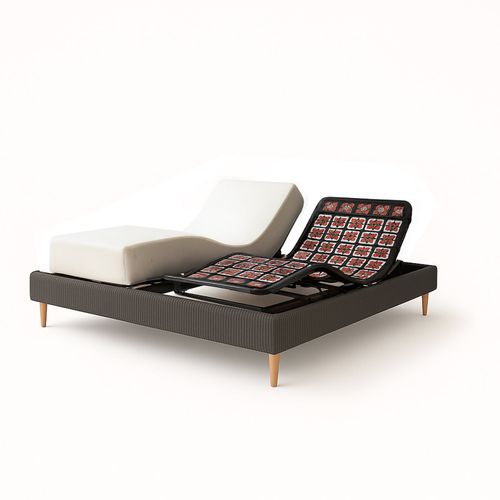 Pack Lit Électrique Matelas 180x200 - Gris - Sommier Relaxation+contour Lit Velours Cotelé+matelas