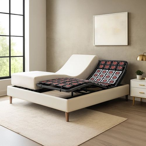 Pack Lit Électrique Matelas 200x200 - Blanc - Sommier Relaxation+contour Lit Simili Cuir+matelas