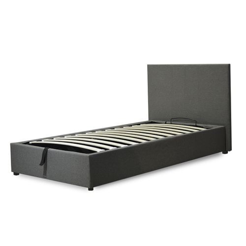 Lit Coffre Colisée 90x190 Cm - Grand Espace De Stockage - Large Ouverture - Tissu - Gris Clair