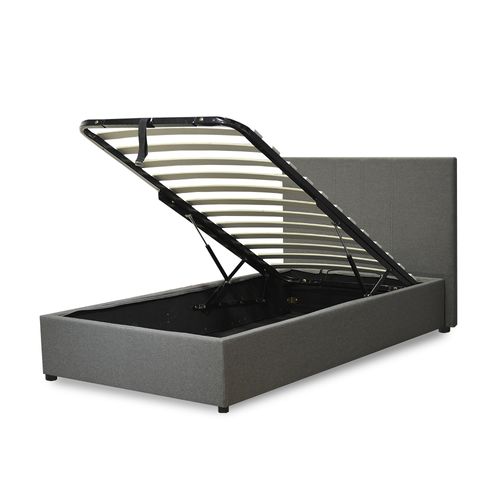 Lit Coffre Colisée 90x190 Cm - Grand Espace De Stockage - Large Ouverture - Tissu - Gris Clair