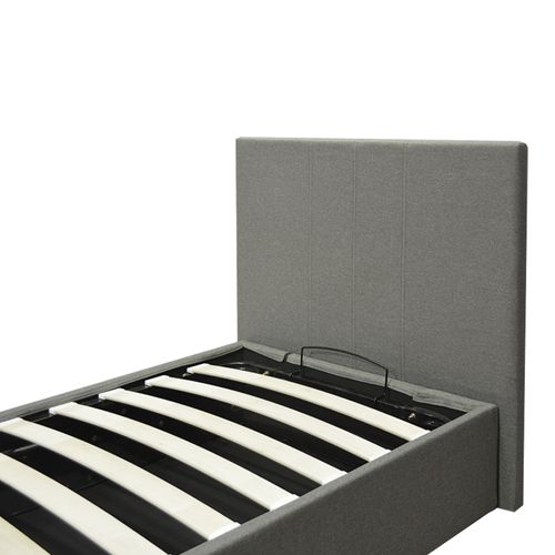 Lit Coffre Colisée 90x190 Cm - Grand Espace De Stockage - Large Ouverture - Tissu - Gris Clair