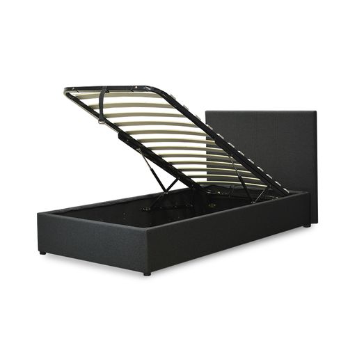 Lit Coffre Colisée 90x190 Cm - Grand Espace De Stockage - Large Ouverture - Tissu - Gris Foncé