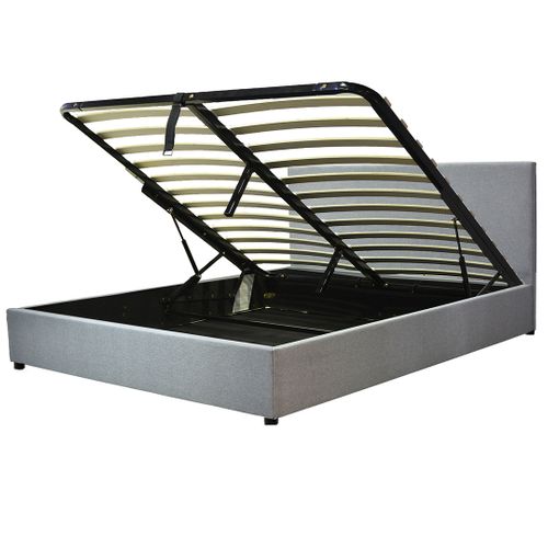 Lit Coffre XXL 140x190cm Simili Cuir Gris - Capacité 900 Litres - Sommier à Lattes