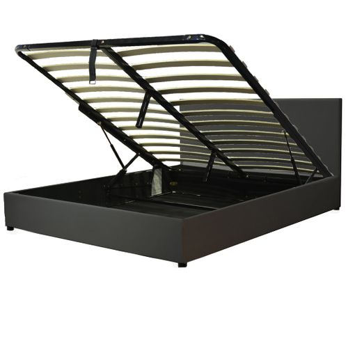 Lit Coffre XXL 140x190cm Simili Cuir Noir - Capacité 900 Litres - Sommier à Lattes