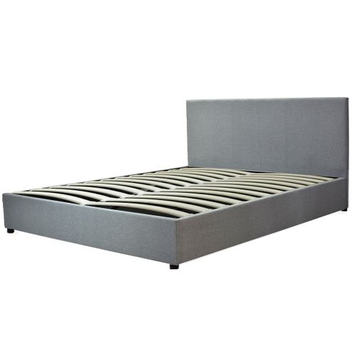 Lit Coffre XXL 160x200cm Tissu Gris Clair - Capacité 900 Litres - Sommier à Lattes