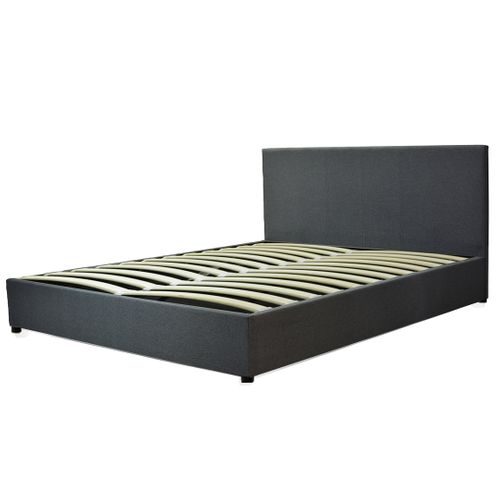 Lit Coffre XXL 160x200cm Tissu Gris Foncé - Capacité 900 Litres - Sommier à Lattes