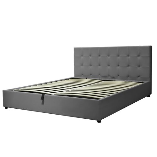 Lit Penthouse Gris 90x190 Cm - Design Et Moderne - Simili Cuir Et Sommier à Lattes En Bois