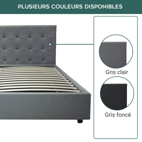 Lit Penthouse Gris Clair 90x190 Cm - Design Et Moderne - Tissu Et Sommier à Lattes En Bois