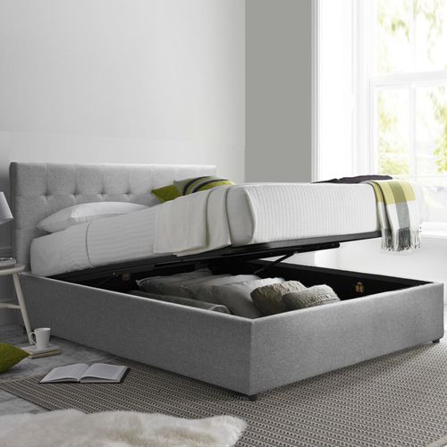 Lit Penthouse Gris Clair 90x190 Cm - Design Et Moderne - Tissu Et Sommier à Lattes En Bois