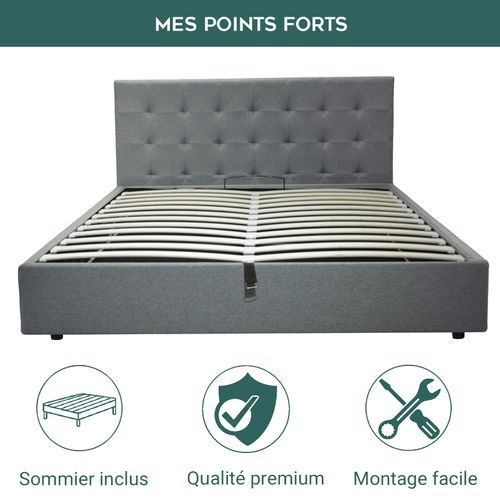 Lit Penthouse Gris Clair 90x190 Cm - Design Et Moderne - Tissu Et Sommier à Lattes En Bois
