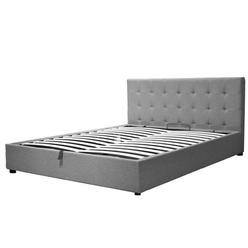 Lit Penthouse Gris Clair 90x190 Cm - Design Et Moderne - Tissu Et Sommier à Lattes En Bois