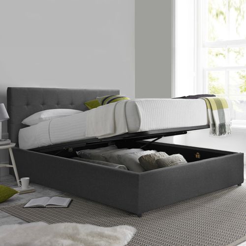 Lit Penthouse Gris Foncé 90x190 Cm - Design Et Moderne - Tissu Et Sommier à Lattes En Bois