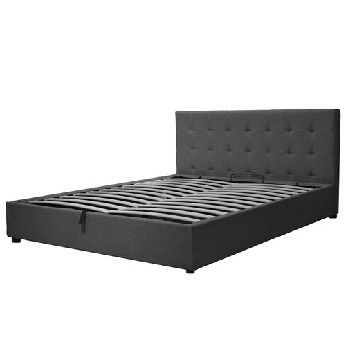 Lit Penthouse Gris Foncé 90x190 Cm - Design Et Moderne - Tissu Et Sommier à Lattes En Bois