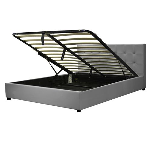 Lit Coffre 140x190 Cm - Grand Espace De Stockage Jusqu'à 900 L - Simili Cuir Gris