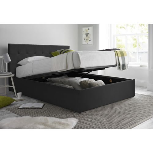 Lit Penthouse Noir 140x190 Cm - Design Et Moderne - Simili Cuir Et Sommier à Lattes En Bois