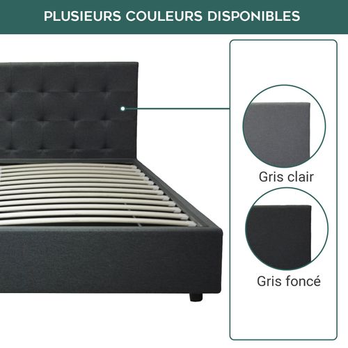 Lit Coffre 140x190 Cm - Grand Espace De Stockage Jusqu'à 900 L - Tissu Gris Foncé