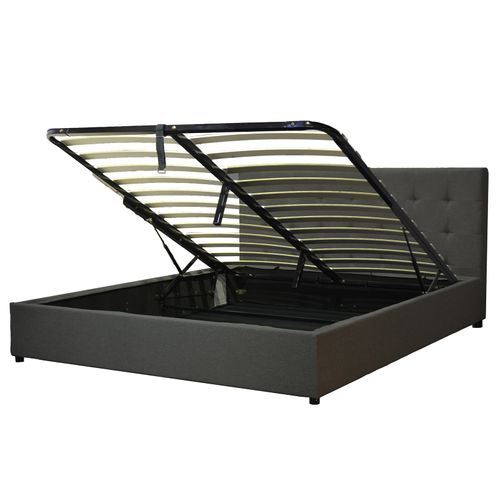 Lit Coffre 140x190 Cm - Grand Espace De Stockage Jusqu'à 900 L - Tissu Gris Foncé