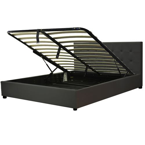 Lit Penthouse Noir 160x200 Cm - Design Et Moderne - Simili Cuir Et Sommier à Lattes En Bois