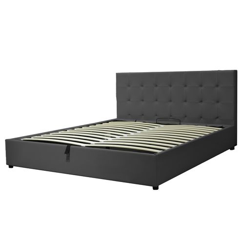 Lit Penthouse Noir 180x200 Cm - Design Et Moderne - Simili Cuir Et Sommier à Lattes En Bois